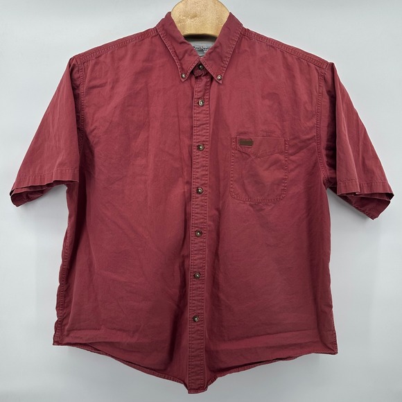 Carhartt Mens Button Down Shirt Short Sleeve Brick Red 2XL‎ Work Casual - Picture 2 of 6